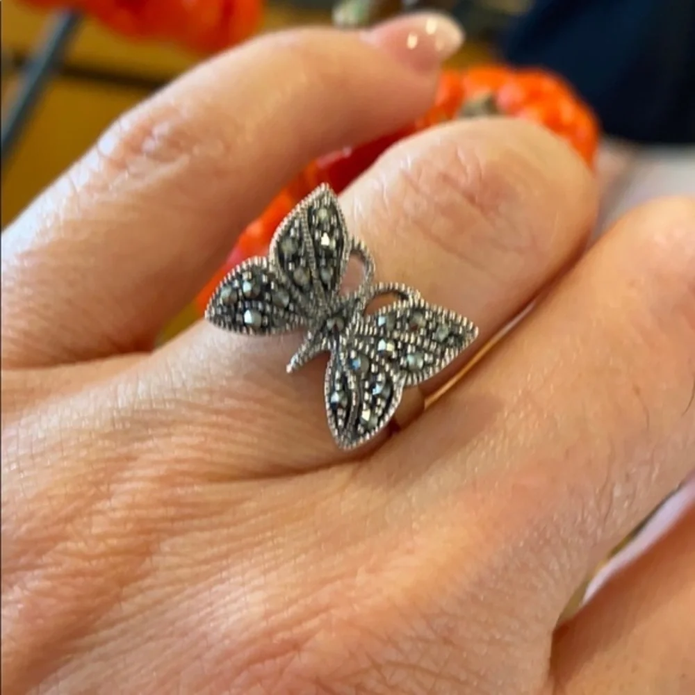New Black Oxidized Butterfly Ring CZ Ring size 6